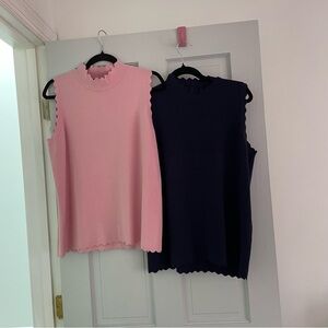 2 EUC Scalloped Edge Sleeveless Sweater Material Tops - Pink and Navy size XL